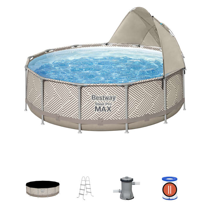 Bestway Komplett Set Pro MAX™ Frame Pool Op Art-Design rund 396 x 107 cm